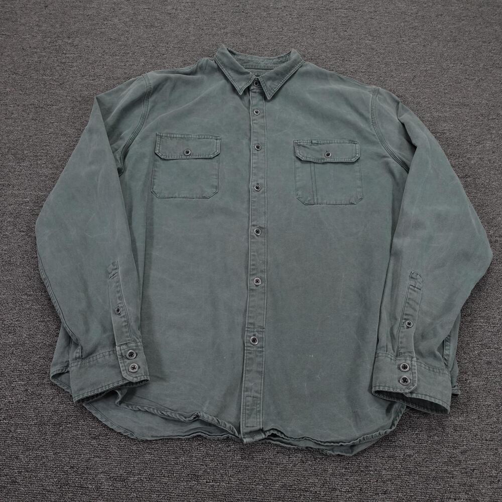 Lucky Brand Shirt Mens 2XL Green Solid Long Sleeve Button Up Classic Fit Casual